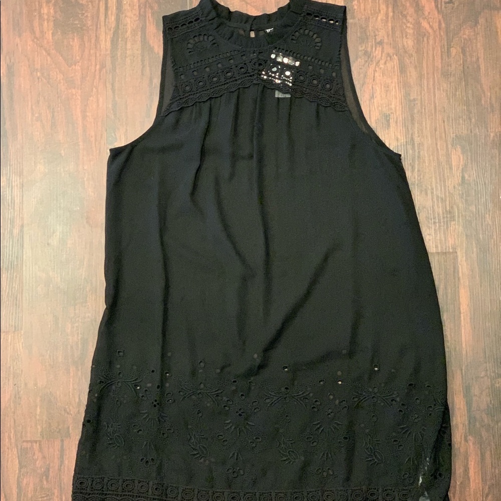 TOPSHOP black see-thru embroidery trim dress
